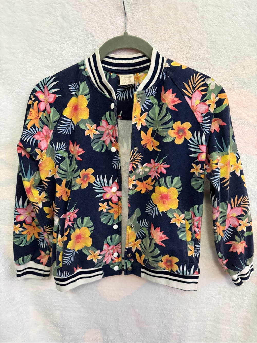 Zara Girls Navy Tropical Floral Jacket with Yellow & Pink Flowers Size 10